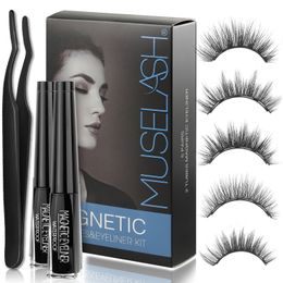 False Eyelashes MUSELASH 5 Pairs Magnetic 2 Liquid Eyeliner Handmade Reusable 3D Natural Mink Drop 230712