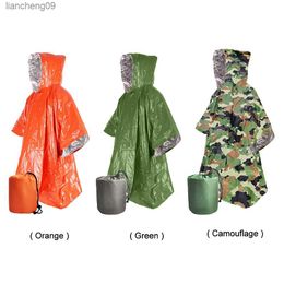 Emergency Survival Rain Poncho Thermal Survival Space Blanket Thermal Raincoat Heat Reflective Waterproof for Tent Camping L230620