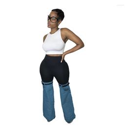 Женские штаны Женские лоскутные джинсы Flare с ремнями эластичная высокая талия тонкие багажники для джинсовых брюк модное повседневное дно