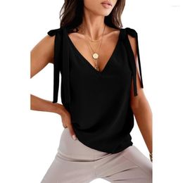 Women's Tanks Women Summer Top Lace Up Deep V Neck Low-cut Sleeveless Loose Casual Soft Blouse Garment