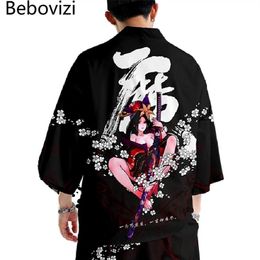 Ethnic Clothing Fashion Japanese Kimono Suit Samurai Harajuku Cardigan Women Men Cosplay Yukata Tops Pants Set Plus Size 5XL 6XL L269C