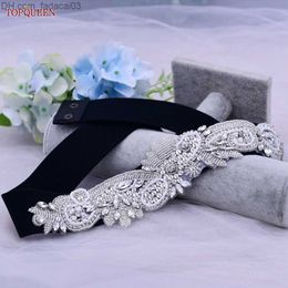 Belts TOPQUEEN S280 Women's Black Elastic Band Handmade Beaded Water Diamond Applique Party Evening Dress Accessories Daily Fashion Z230714