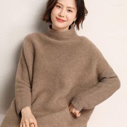 Women's Sweaters Autumn And Winter Half High Collar Thickened Cashmere Sweater Medium Long Loose Knit Bottoming Shirt