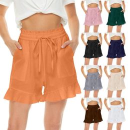 Active Shorts Women's Fashion High Waist Wide Leg Drawstring Ruffle Edge With Pockets Home Casual Pocket Womens Robe Short