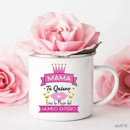 Mugs Best Mom In The Word Spanish Print Mug Creative Coffee Cups Camping Handle Mugs Handle Enamel Cup Festive Birthday Gifts for Mom R230713