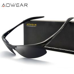 Sunglasses Frames AOWEAR Aluminium Outdoor Luxury Sunglasses Men Polarised Sport Style Rimless Sun Glasses Man HD UV400 Driving Goggles Eyewear 230712