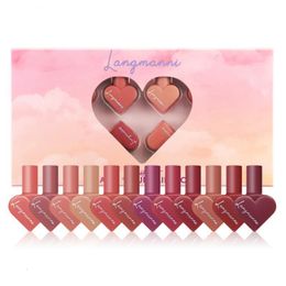 Lipstick 12Pcs Heart-Shaped Lipstick Set Sexy Matte Red Tint Lipstick Waterproof Lipsticks Long Lasting Velvet Lip Gloss Makeup Cosmetics 230712