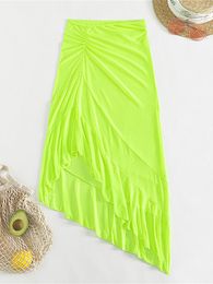 Women's Swimwear S - XL Ruffled Asymmetric See Through Skirt Tunic Beach Cover Up Cover-ups Dress Wear Beachwear Female Women K4725