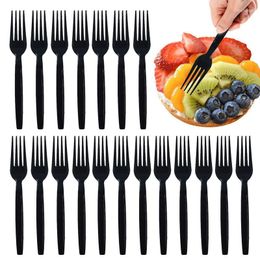 Dinnerware Sets Camping Cutlery Set 100PCS Dining Room Salad Cutters Forks Spoons Portable Black Outdoor Tableware For Barbecue