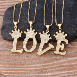 Pendant Necklaces Nidin New Luxury Copper Zircon a z Crown Alphabet Chain Necklace Hip Hop Style Fashion Woman Man Initial Name Jewellery 230613