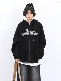 Women's Hoodies HOUZHOU Harajuku Korean Style Letter Zip Up Women Hippie Vintage Streetwear Oversized Black Star Sweatshirts Kpop Jacket