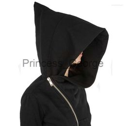Mens Hoodies Sweatshirts Wizard Hat Oblique Zipper Punk Rock Hoodies Hiphop Streetwear Gothic Style Diagonal Zip Up Black Cloak Hoodie Jacket For Men Women x0713att
