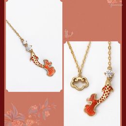 Necklace Earrings Set Exquisite Carp Enamel Jewelry Red Rope Bracelet Auspicious Clouds Gold Ear Line/Necklaces For Women Wedding Birthday