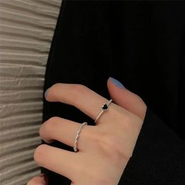 Fashion Minimalism Black Heart Ring Set for Women Girls Cool Sweet Couple Rings Aesthetic Jewelry Accessories 2023 New Trend