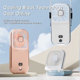 Electric Fans Portable Folding Fan Digital Display Neck Hanging Fan USB Adjustable Rechargeable Cooling Mute Power Bank Phone Holder