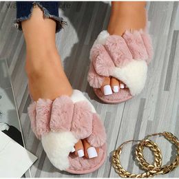 Slippers Women's Slippers Bowknot Plush Shoes Cross Open Toe Female Indoor Slides Home Indoor Autumn Warm Fluffy Ladies Slipper 2022 New T230713