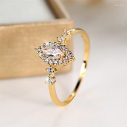 Wedding Rings Luxury Female White Crystal Ring Charm Yellow Gold Colour Stone For Women Bride Zircon Engagement