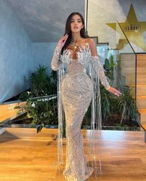 Sparkly Evening Dresses Long Sleeves V Neck Strap Appliques Floor Length Lace Hollow Diamonds Crystals Beads Plus Size Prom Formal Dress Plus Size Gowns Party Dress