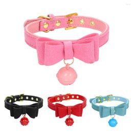 Dog Collars Bowknot Cat Collar PU Leather Bells Necklace Adjustable Small Puppy Kitten Pet Accessories