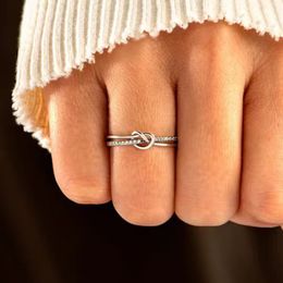 Kpop Style Knot Rings Women Silver Colour Single Row Cubic Zirconia Open Ring Finger Accessories Female Jewellery Wholesale KBR021