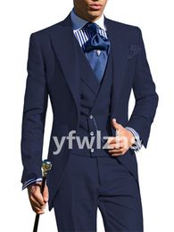 Customise tuxedo One Button Handsome Peak Lapel Groom Tuxedos Men Suits Wedding/Prom/Dinner Man Blazer Jacket PTwo Buttonsants Tie Vest W126110