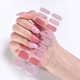 Nail Stickers 2023 Arrival Semi-Cured Gel Patch Pink Flower Adhesive Sliders Long Lasting Full Japanese Korean