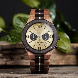 Wristwatches Wood Watch Men's Fashion Quartz Wristwatch Japanese Movement Chronograph Military Timepieces Custom Gift Box BOBO BIRD 230712