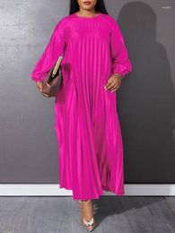 Casual Dresses Ankle Length For Women O Neck Long Lantern Sleeve Pleated Gowns Oversize Loose 4XL 5XL Darped Evening Party Outfits