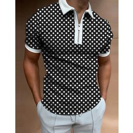 Men's Polos Fashion Clothing Polo Shirts golf Polka Dot Print Casual Short Sleeve Tee Men TurnDown Collar Zipper Shirt Tops 230711