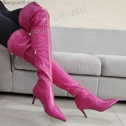 Boots Women Thigh High Boots Faux Leather Mid Heeled Tall Boots Party Comfortable Shoes Woman Large Size 39 42 44 47 T230713