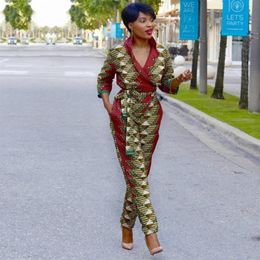 sexy robe africaine 2020 new african dresses for women shoulder off dashiki print fashion v neck jumpsuit plus ladies clothes306Z