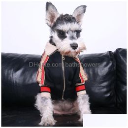 Dog Apparel Warm Thick Plus Veet Puppy Outerwear Anti Shedding Zipper Jackets Letter Stripe Designer Pet Coats Drop Delivery Home Ga Dhnvm