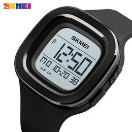 SKMEI Square Digital Watches For Mens Chrono Stopwatch Men Wristwatch 2 Time 12/24 Hour Clock PU Band Digital Sport Watch 1580