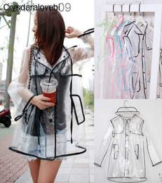 1pc Black Transparent Vinyl Raincoat Runway Style Womens Girls Clear Fashion Rain Coat L230620