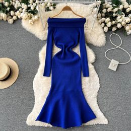 Casual Dresses Chic Off The Shoulder Long Sleeve Mermaid Dress Sexy Evening Party Elegant Korean Fashion Knit Vestidos Autumn Slim Pencil