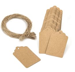 Wholesale 100pcs/lot Blank price tag Kraft paper Gift tag with A piece of twine DIY brown paper Kraft label paper TAGGING JL1537