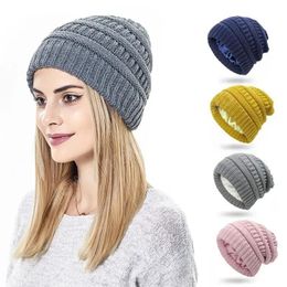 Winter Knitted Skullies Beanie Hat Women Men Warm Stretch Cap Wool Sports Silk Satin Lined Hat Bonnets