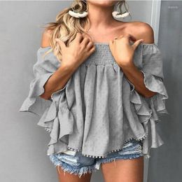 Women's T Shirts Summer Loose One-shoulder Fashion T-shirt Top Elegant And Fashionable Printing Sexy Off-shoulder Flared Sleeve
