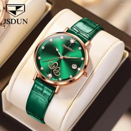 Relógios de pulso JSDUN Fashion Imported Ladies Quartz Bracelet Leather Strap Rose Gold Diamond 50M Relógio de pulso à prova d'água Relógios femininos elegantes