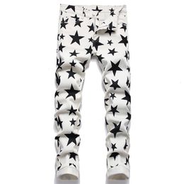 Men's Jeans European 5 pointed Star Digital Printed Slim Body Flower Trousers Fashion Stretch Pencil Pants Casual Cllothing 230712