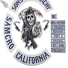 Original Embroidery Son Of Anarchy Patches Sewing Notions Full Back For Motorcycle Rider Biker Jacket Vest Iron on 14 pcs Patch MC256W