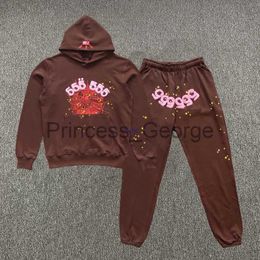 Mens Hoodies Sweatshirts Mens Hoodies Sweatshirts Young Thug Foam Print Sp5der 555555 Sweatshirt Set Brown Fashion Tracksuit Spider Web Hoody Sweatpants Suit 0116