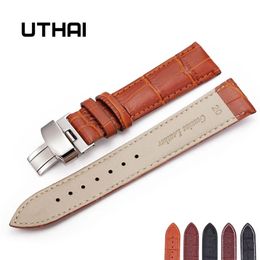 Watch Bands UTHAI B06 Smart Watch Band for Men Women Leather Strap Bracelet 18 20 22mm Foldable Clasp Wristband Watch Accessories Wristbands 230712