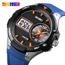 SKMEI Dual Time 10ATM Waterproof Big Dial Watch Men Top Brand Silicone Band Digital Quartz Wrist Watches Relogio Masculino Sport