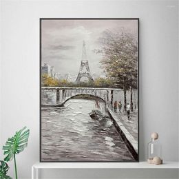 Dipinti Pittura a olio fatta a mano su tela Paris Eiffel Wall Art Picture Modern Landscape Spatola per la decorazione dell'home office