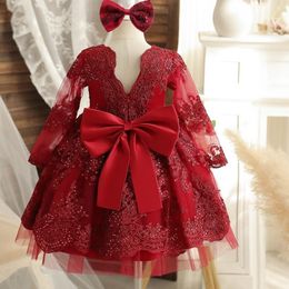Girl's Dresses Little Girls Princess Party Dresses Embroidery Flower Elegant Wedding Birthday Evening Gown Toddler Kids Formal Lace Dress 230712