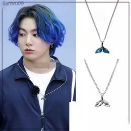 KPOP Blue Dolphin Tail Necklace Bann Boys Jungkook Long Chain Choker Necklace Men Women Jewelry Collier Korean Accessory L230704