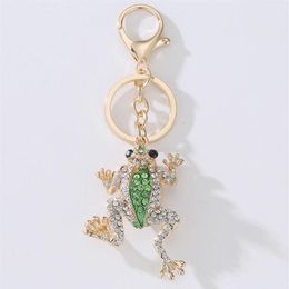 Keychains Unique Crown Frog Crystal Keyring Keychain Fashion Metal HandBag Pendant Purse Bag Buckle Key Chains Holder Accessories 3055