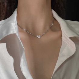 New 925 Sterling Silver Shiny Full Zircon Butterfly Clavicle Chain Choker Necklace For Women Fine Jewelry Wedding Gift NK117 L230704