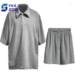 Men's Tracksuits Summer Casual Suit Loose Soild Polo Fashion Sports Soft Sets Daily Leisure Hip Hop Male Sweatsuit Lapel T-shirt Clothing